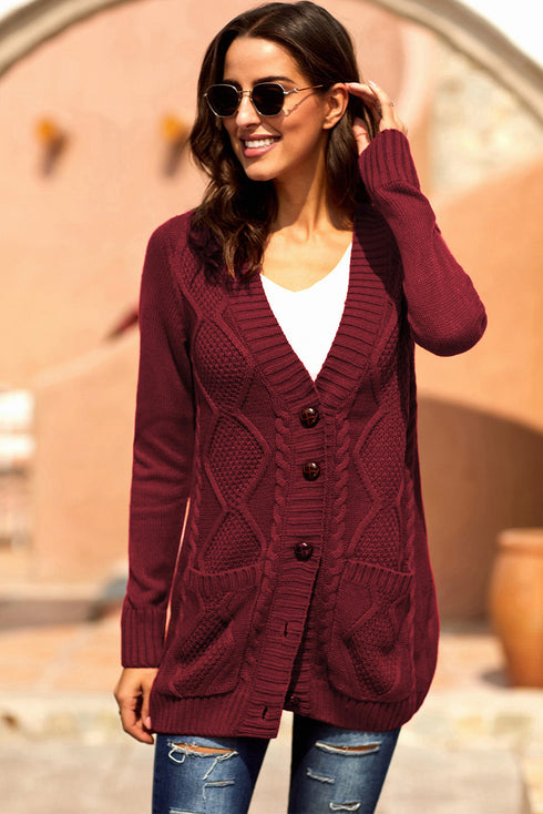 Front Pocket And Buttons Closure Cardigan